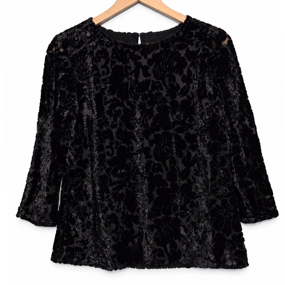 RSVP by Talbots Velvet Burnout Blouse XS Black Whimsigoth Witchy Romantic
